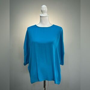 Blue Naked Zebra S/S Silky Blouse Size L EUC